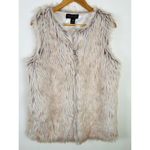 Rachel Zoe Women's Large Faux Fur Vest Cream Pink Satin Lined Evening Layering